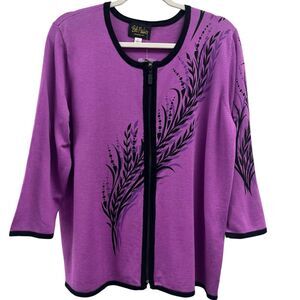 Bob Mackey‎ Women's Sz L Art-to-Wear Purple/Black Full Zip Cardigan Sweater NWT